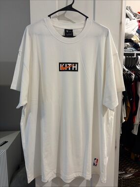 Kith White Short-Sleeve Tee with Orange Black Box Logo
